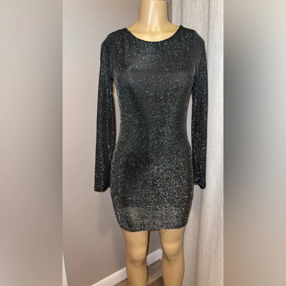 Sparkling Black Long Sleeve Dress - Picture 3 of 5